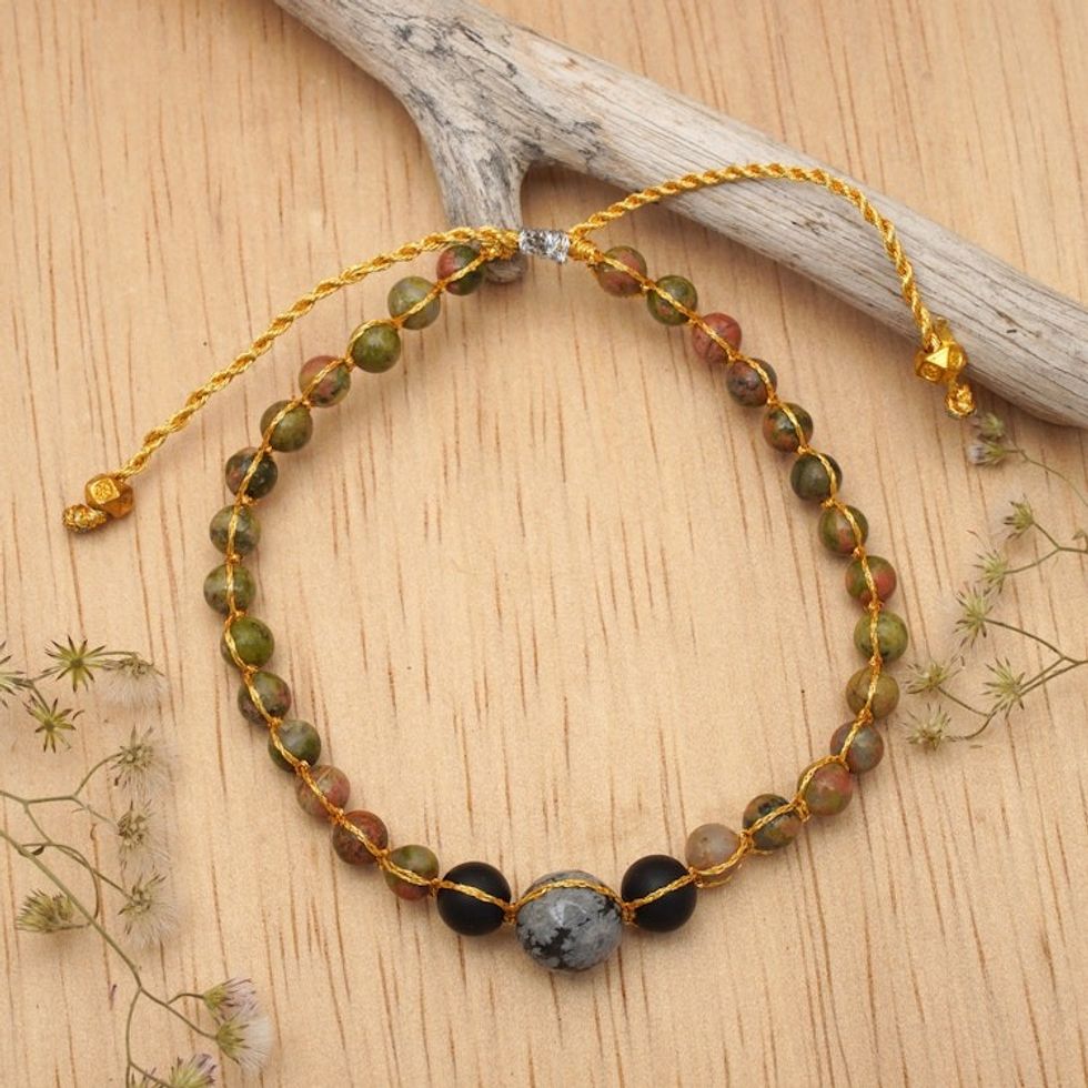 Handcrafted Multi-Gemstone Bracelet with Golden Brass Beads 'New Journey'
