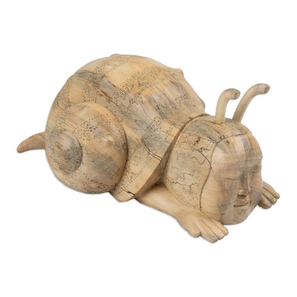 Alternate image for Whimsical Wood Sculpture of a Snail Man Hand-Carved in Bali Relaxed Snail Man
