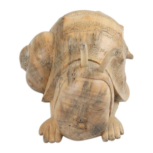 Alternate image for Whimsical Wood Sculpture of a Snail Man Hand-Carved in Bali Relaxed Snail Man