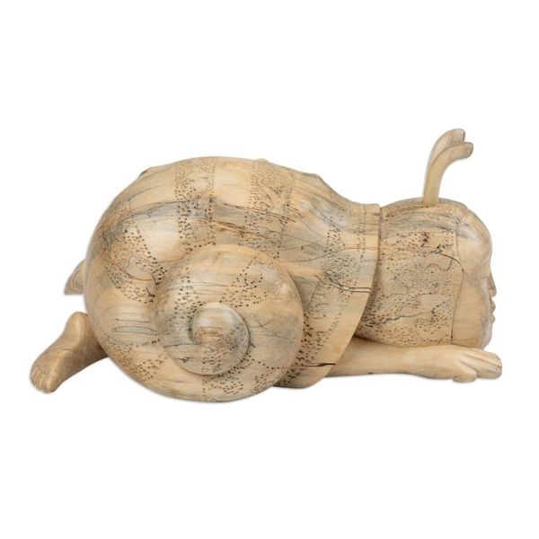 Alternate image for Whimsical Wood Sculpture of a Snail Man Hand-Carved in Bali Relaxed Snail Man