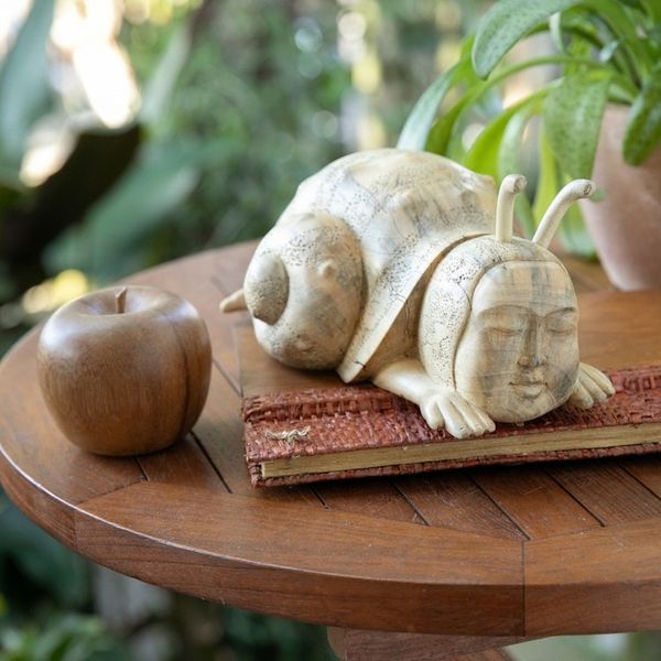 Alternate image for Whimsical Wood Sculpture of a Snail Man Hand-Carved in Bali Relaxed Snail Man