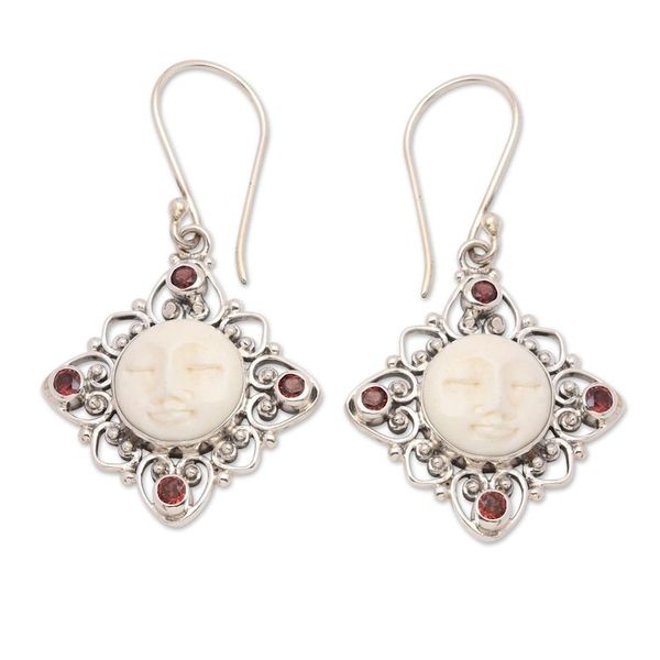Alternate image for Sterling Silver and Garnet Sleeping Moon Dangle Earrings Joy Dream