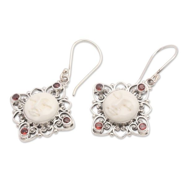 Alternate image for Sterling Silver and Garnet Sleeping Moon Dangle Earrings Joy Dream