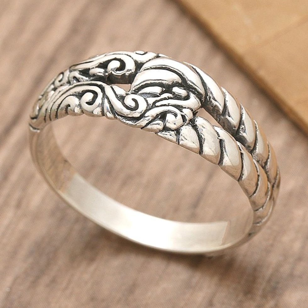 Traditional Polished and Oxidized Sterling Silver Band Ring 'Loyalty Knot'