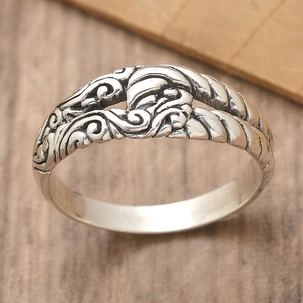 Alternate image for Traditional Polished and Oxidized Sterling Silver Band Ring Loyalty Knot
