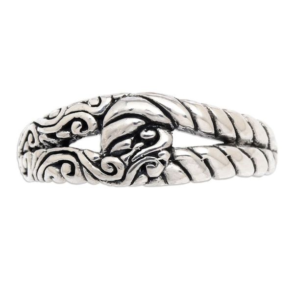 Alternate image for Traditional Polished and Oxidized Sterling Silver Band Ring Loyalty Knot