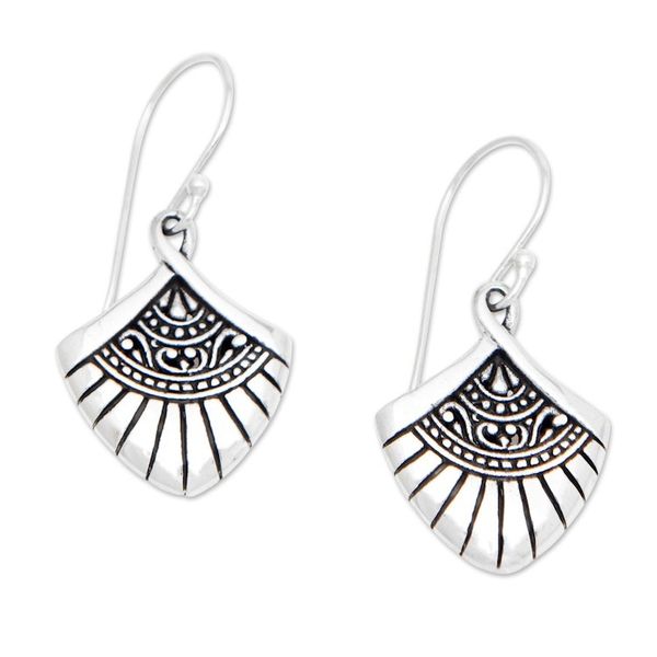 Alternate image for Traditional Fan-Shaped Sterling Silver Dangle Earrings Gianyar Morning