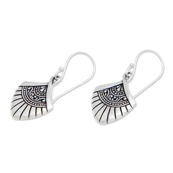 Alternate image for Traditional Fan-Shaped Sterling Silver Dangle Earrings Gianyar Morning