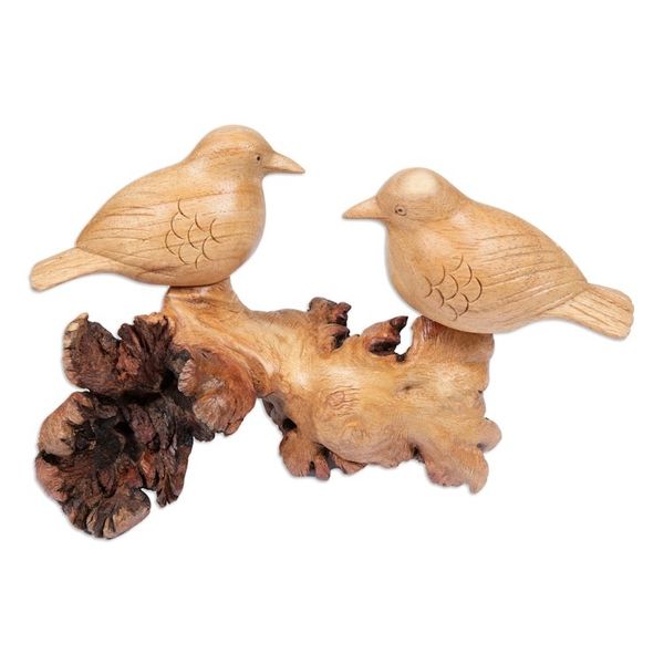 Alternate image for Handcrafted Romantic Jempinis and Benalu Wood Bird Sculpture Honeymoon Sparrow