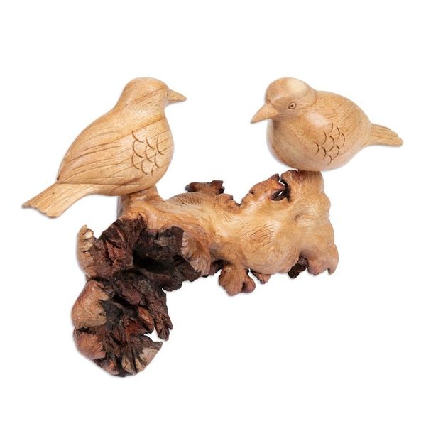 Alternate image for Handcrafted Romantic Jempinis and Benalu Wood Bird Sculpture Honeymoon Sparrow
