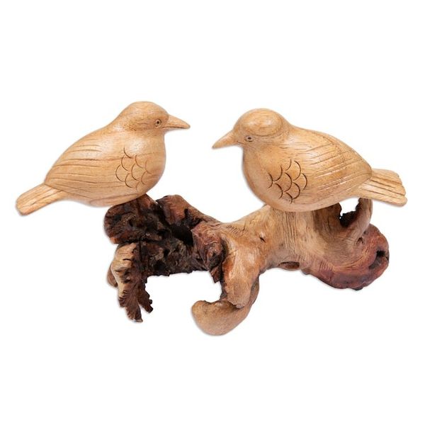 Alternate image for Handcrafted Romantic Jempinis and Benalu Wood Bird Sculpture Honeymoon Sparrow