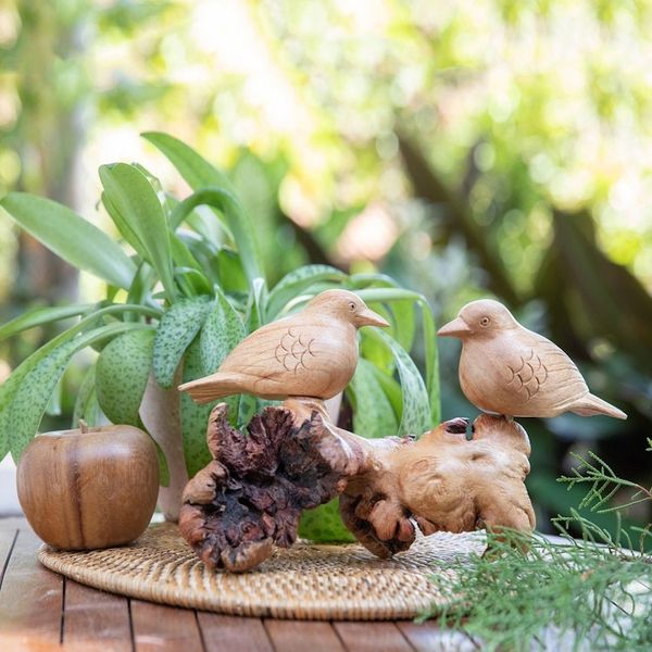 Alternate image for Handcrafted Romantic Jempinis and Benalu Wood Bird Sculpture Honeymoon Sparrow