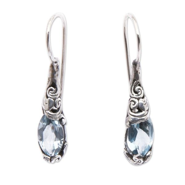 Alternate image for Silver Drop Earrings from Bali with Blue Topaz Stones Seeds of Evolution