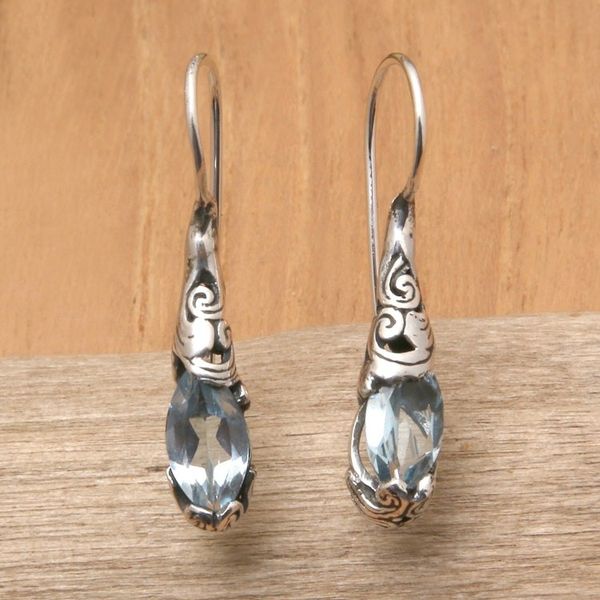 Alternate image for Silver Drop Earrings from Bali with Blue Topaz Stones Seeds of Evolution