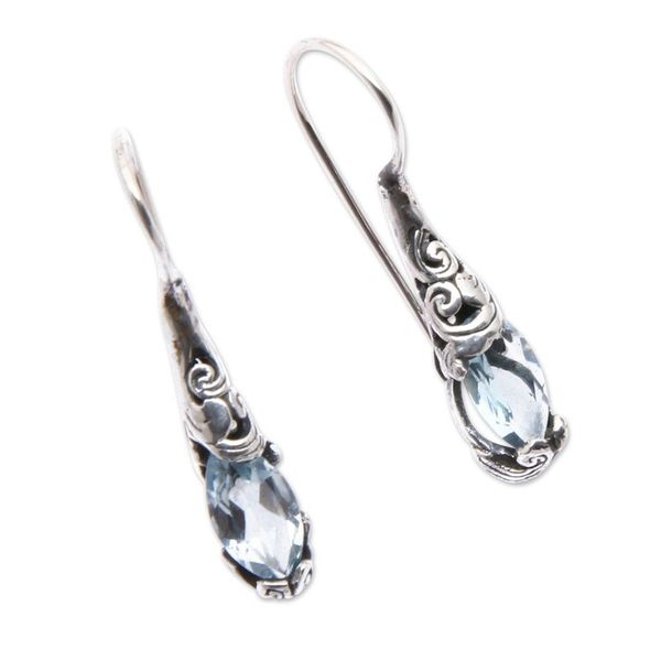 Alternate image for Silver Drop Earrings from Bali with Blue Topaz Stones Seeds of Evolution