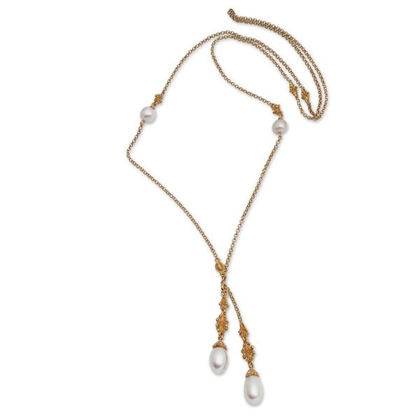 Alternate image for Natural White Pearl Lariat Necklace in 18k Gold Plating Ocean Morn