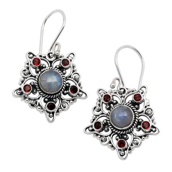 Alternate image for 5-Carat Garnet and Rainbow Moonstone Star Dangle Earrings Starry Romance