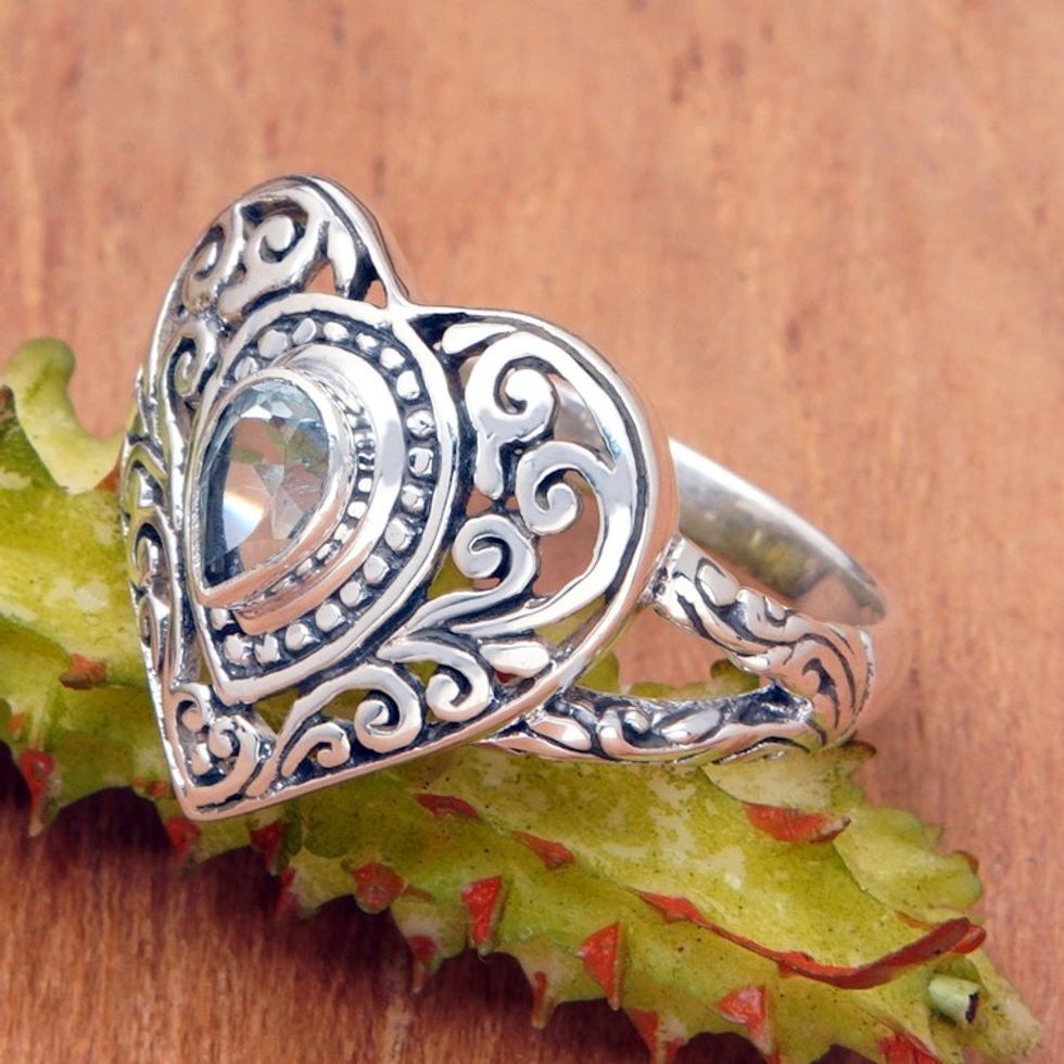 Heart-Shaped Blue Topaz and Sterling Silver Cocktail Ring 'Azure Heart'