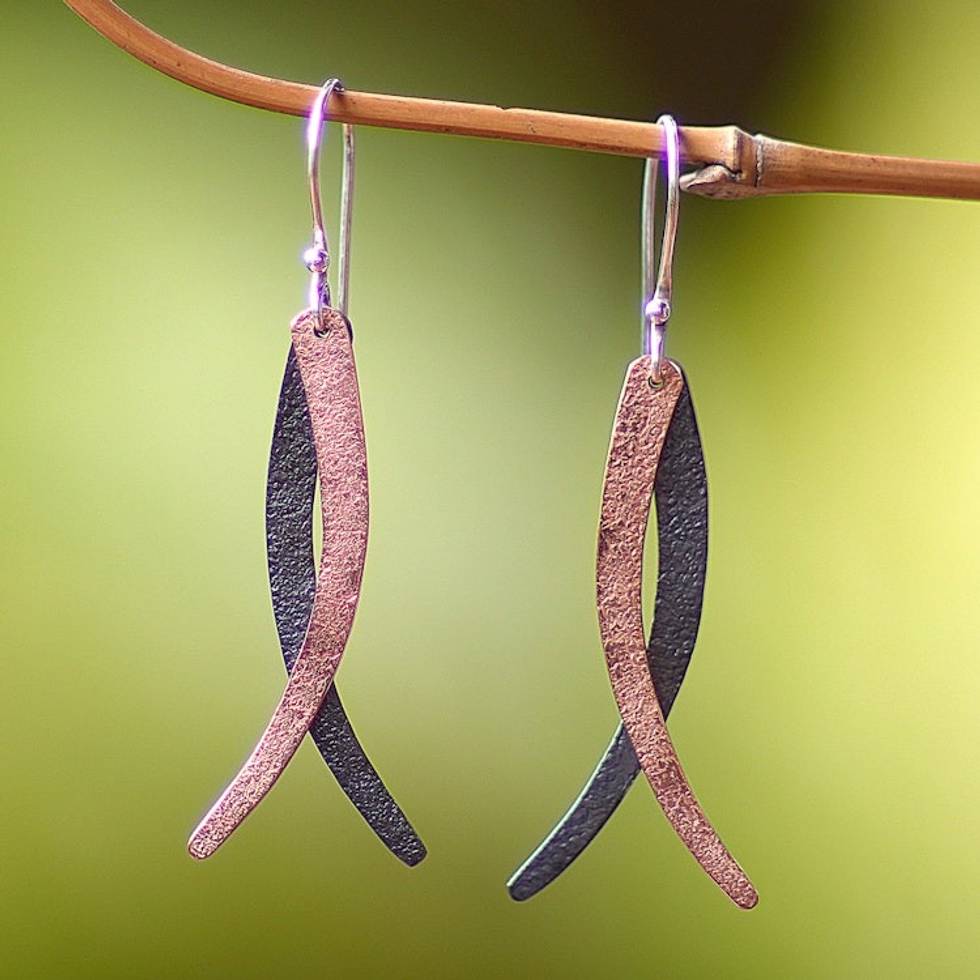 Modern 18k Rose Gold-Plated Brass and Copper Dangle Earrings 'Divergent Paths'