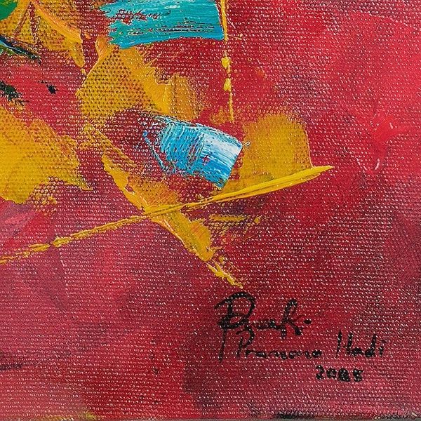 Alternate image for Red Yellow Blue and Green Modern Abstract Acrylic Painting Sailing