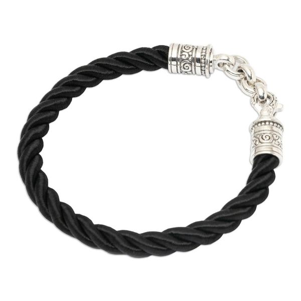 Alternate image for Balinese Artisan-Made Black Sterling Silver Pendant Bracelet Hero of Islands