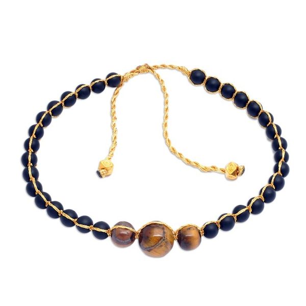 Alternate image for Gold-Accented Onyx and Tigers Eye Beaded Bracelet from Bali Chakra of Earth