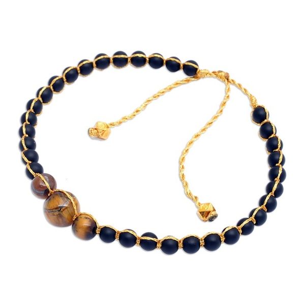 Alternate image for Gold-Accented Onyx and Tigers Eye Beaded Bracelet from Bali Chakra of Earth