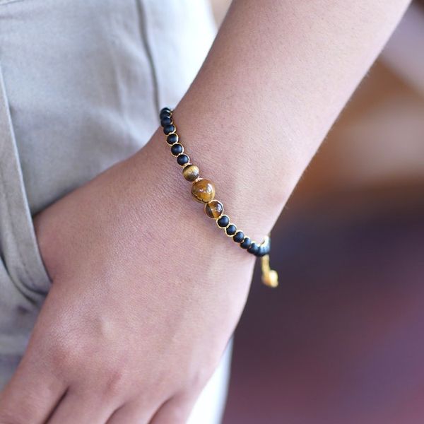 Alternate image for Gold-Accented Onyx and Tigers Eye Beaded Bracelet from Bali Chakra of Earth