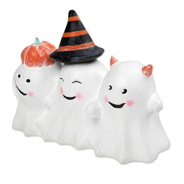 Alternate image for Halloween-Themed Distressed Wood Sculpture of Three Ghosts Cheeky Halloween Trio