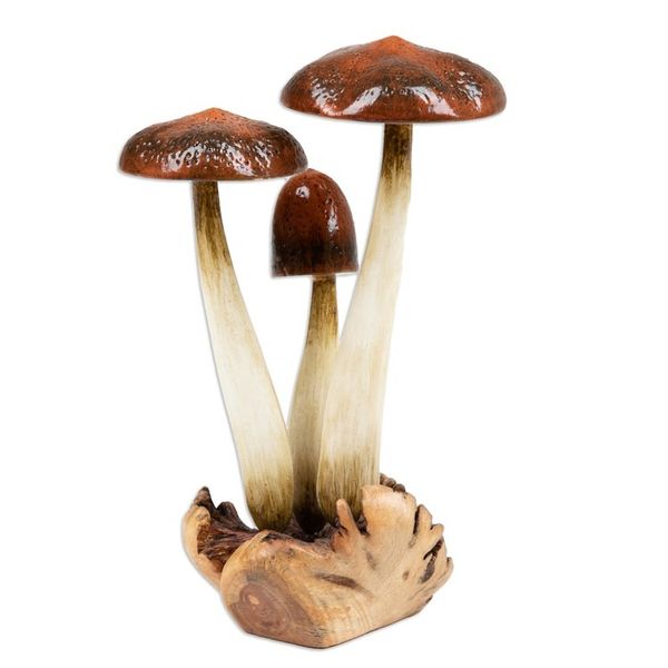 Alternate image for Hand-Painted Wood Sculpture with Mushroom Motifs from Bali Wild Suillus Mushroom