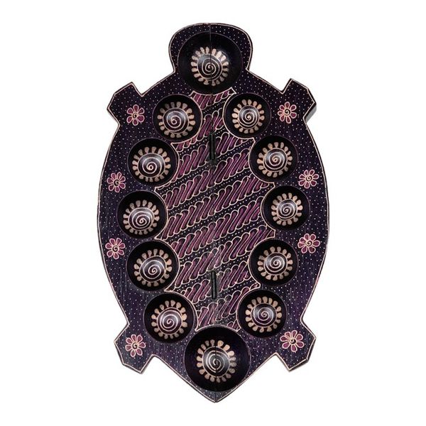 Alternate image for Foldable Turtle-Shaped Batik Wood Mancala Board Game Set Freshwater Turtle