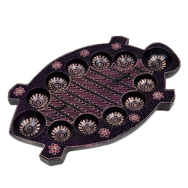 Alternate image for Foldable Turtle-Shaped Batik Wood Mancala Board Game Set Freshwater Turtle
