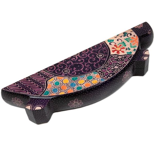 Alternate image for Foldable Turtle-Shaped Batik Wood Mancala Board Game Set Freshwater Turtle