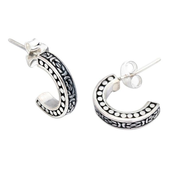 Alternate image for Traditional Sterling Silver Half-Hoop Earrings from Bali Woven Fate