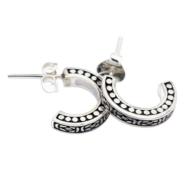 Alternate image for Traditional Sterling Silver Half-Hoop Earrings from Bali Woven Fate