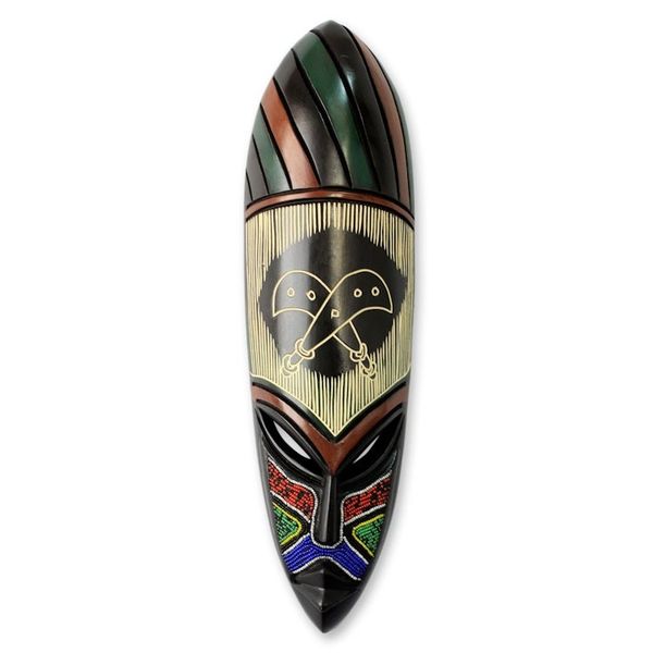Alternate image for Beaded African Mask Hand-carved Wood Akofena