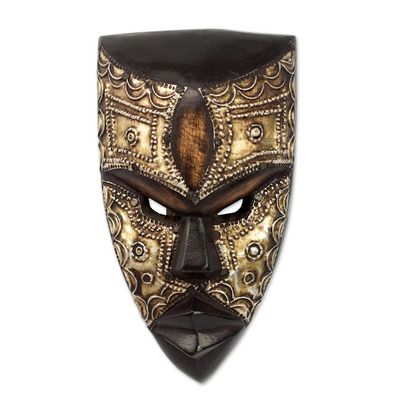 Alternate image for Aluminum and Wood African Mask Textured from Ghana Mbara Hunter