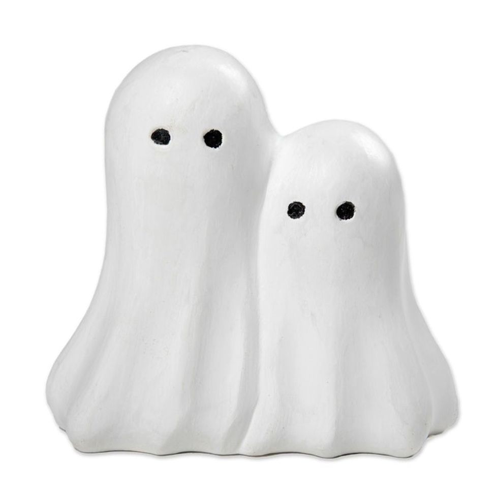 Halloween-Themed Hand-Painted Wood Sculpture of Two Ghosts 'Twinning Ghosts'