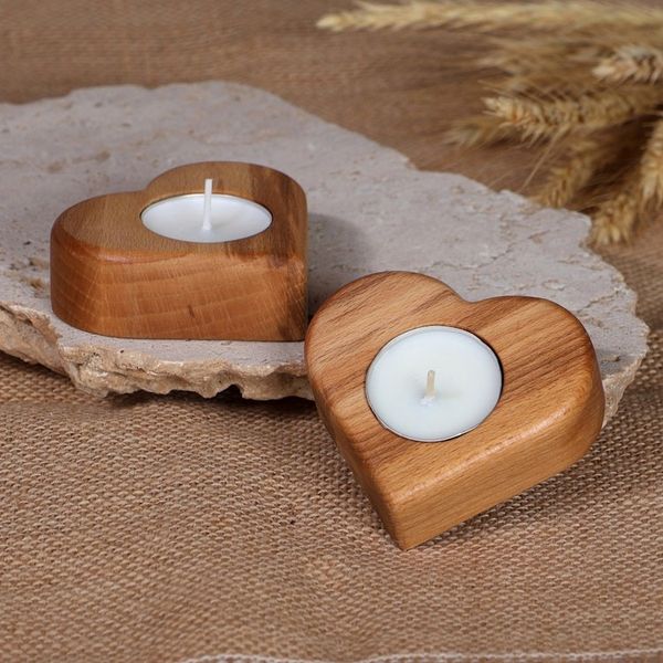Alternate image for Romantic Heart-Shaped Beech Wood Tealight Candleholder Pair Romantic Illumination