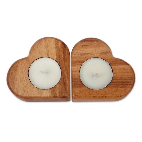 Alternate image for Romantic Heart-Shaped Beech Wood Tealight Candleholder Pair Romantic Illumination