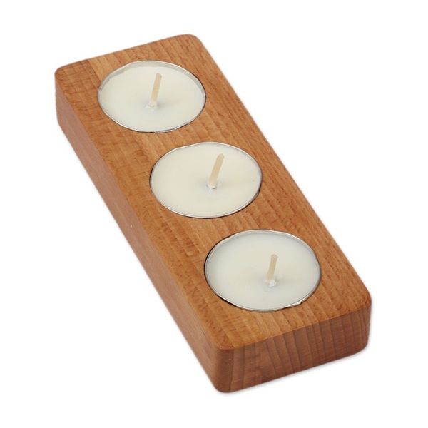 Alternate image for Modern Carved Beech Wood Tealight Candleholder from Armenia Triple Flames