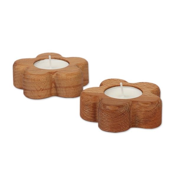Alternate image for Spring-Themed Floral Beech Wood Tealight Candleholder Pair Blooming Illumination