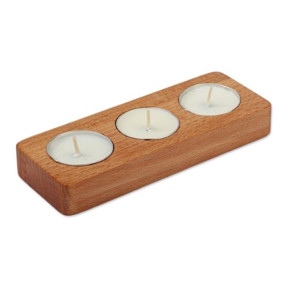 Alternate image for Modern Carved Beech Wood Tealight Candleholder from Armenia Triple Flames