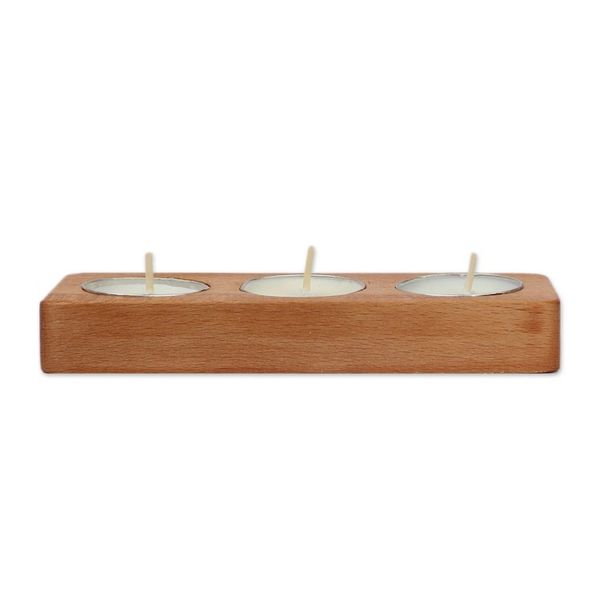 Alternate image for Modern Carved Beech Wood Tealight Candleholder from Armenia Triple Flames