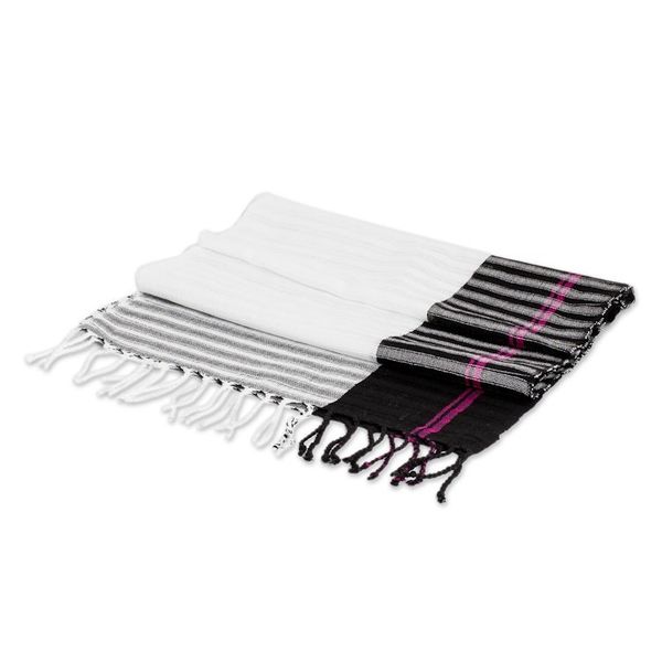 Alternate image for Striped Onyx and Ivory 100 Cotton Scarf Woven in Guatemala Light Shadow