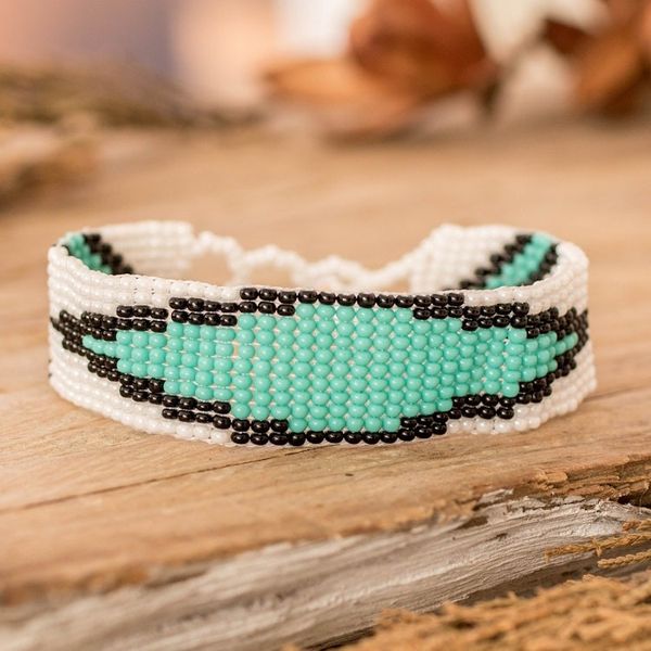 Alternate image for Fair Trade Mint and White Glass Beaded Wristband Bracelet Vital Harmony