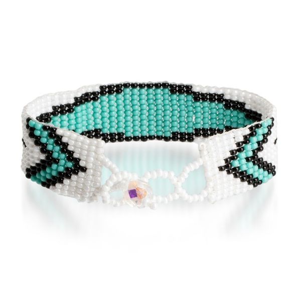 Alternate image for Fair Trade Mint and White Glass Beaded Wristband Bracelet Vital Harmony
