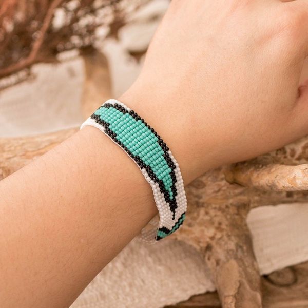 Alternate image for Fair Trade Mint and White Glass Beaded Wristband Bracelet Vital Harmony