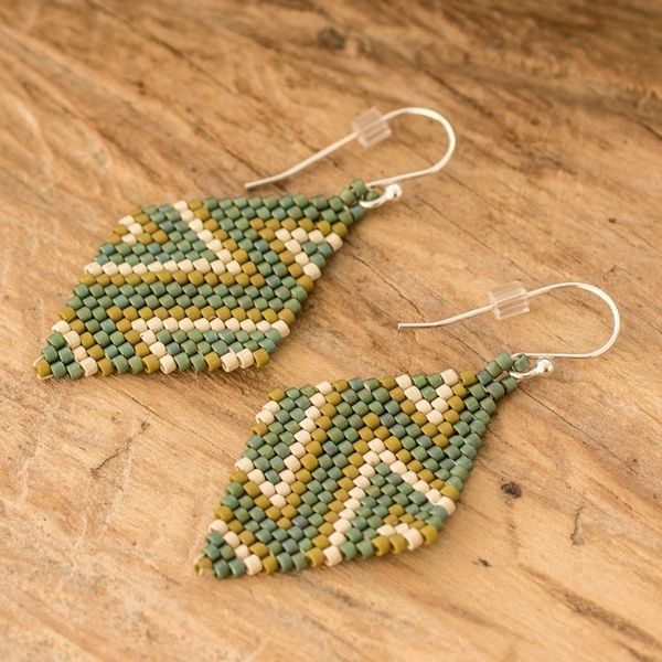 Alternate image for Chevron-Patterned Green Glass Beaded Dangle Earrings Green Frequencies
