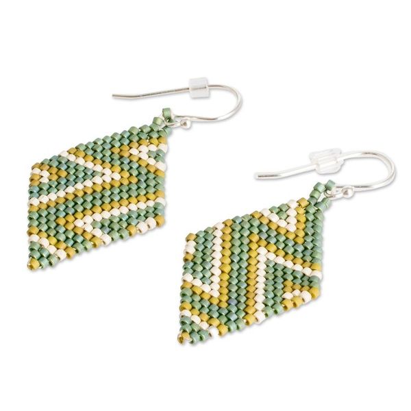 Alternate image for Chevron-Patterned Green Glass Beaded Dangle Earrings Green Frequencies